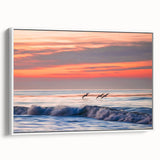 Vintage poster art of Santa Barbara on a framed canvas, featuring colorful art in a black and white palette.