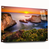 Large abstract wall art of Santa Cruz scenery in muted earth tones on acrylic glass, suitable for dining room decor.