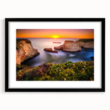 Extra large abstract art print of Santa Cruz, featuring textured, colorful brush strokes on a black framed canvas.
