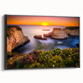 Black and white framed canvas of Santa Cruz landscape with vintage poster art style, ideal for bedroom wall decor.