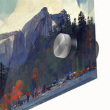 Acrylic print of Yosemite scenery with muted earth tones, ideal for dining room art in a mid-century modernist style.