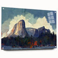 Acrylic print of Yosemite scenery with greens and blues, ideal for bedroom or dining room decor.