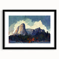 Extra large abstract art print of Yosemite in vibrant, colorful hues on a textured canvas, ideal for living room decor.