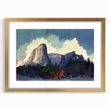 Extra large framed wall art depicting an abstract Yosemite landscape, in textured gold tones, ideal for living room decor.