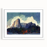 Abstract art print of Yosemite scenery in muted earth tones on a white-framed canvas.