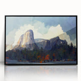 Acrylic print of Yosemite landscape in monochrome tones, framed in black, suitable for modern art wall decor.