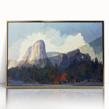 Large abstract wall art depicting Yosemite scenery in muted earth tones on a framed acrylic.