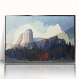 Large art print of Yosemite scenery in muted earth tones on framed acrylic, suitable for modern art wall decor.