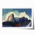 Extra large rolled print of Yosemite scenery in muted green and brown tones, ideal for art wall dining room.