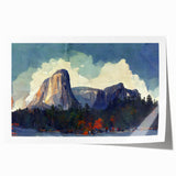 Extra large rolled print of Yosemite scenery in muted green and brown tones, ideal for art wall dining room.