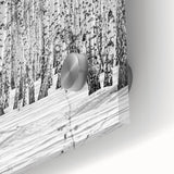 Large abstract wall art depicting Aspen, Colorado scenery in mid-century modernist style on acrylic glass.