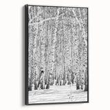 Black and white landscape art painting of Aspen, Colorado on framed canvas, suitable for bedroom decor.