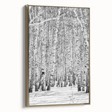 Framed canvas featuring a vintage-style landscape painting of Aspen, Colorado, in muted gold and black tones.