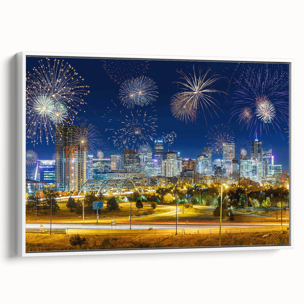 Vintage poster art of Denver, Colorado in colorful hues on extra large framed canvas, ideal for living room decor.