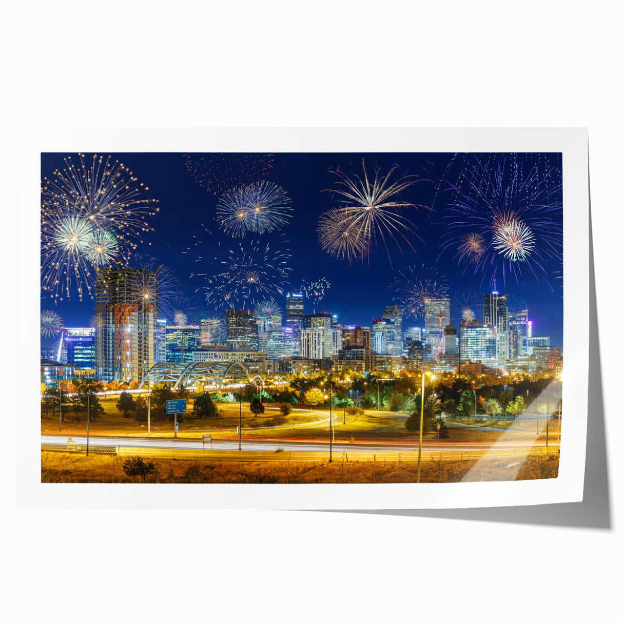 Rolled print of Denver scenery in muted earth tones, ideal for art wall dining room.