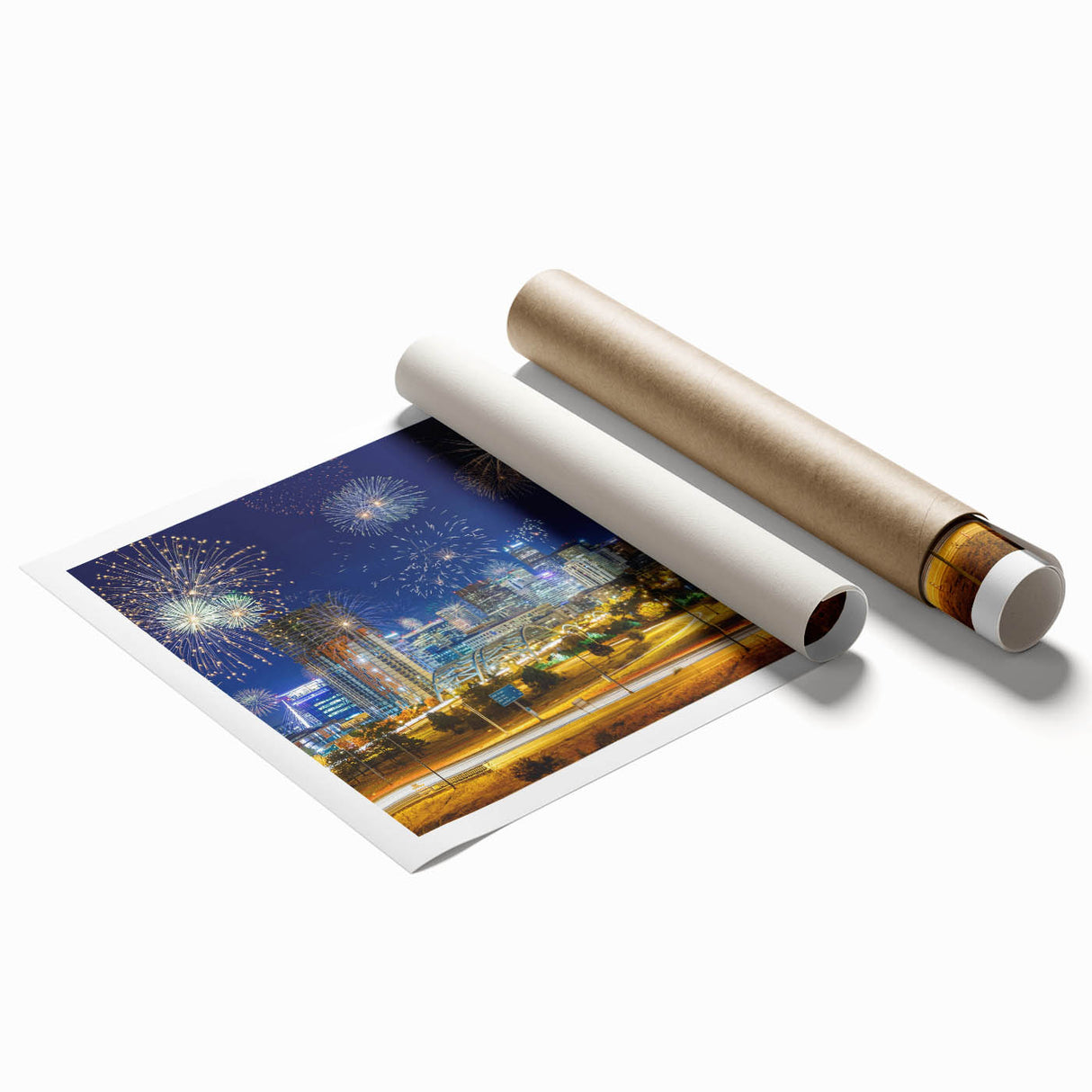 Extra large rolled canvas print of Denver scenery with muted floral designs, suitable as large living room wall art.