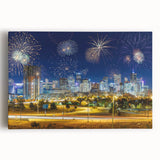 Black and white stretched canvas featuring a large Denver skyline, suitable as kitchen wall art.