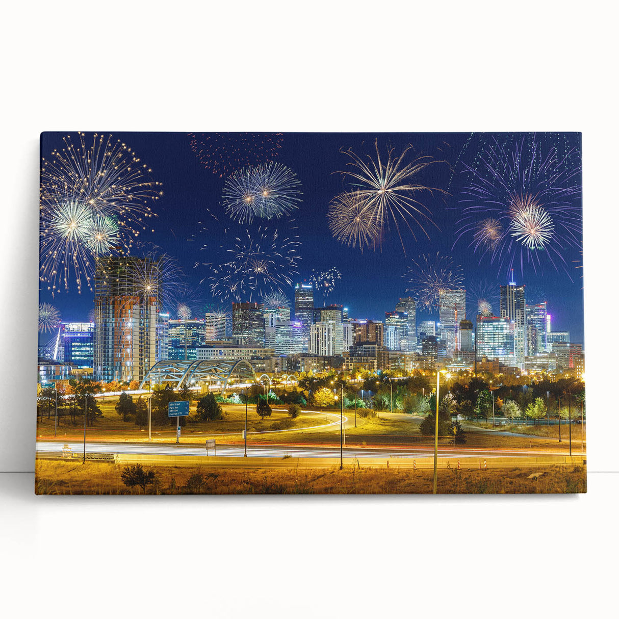 Black and white large art print of Denver skyline on stretched canvas, suitable as kitchen wall art or for bedroom ambiance.