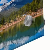 Large abstract wall art depicting Colorado Springs in mid-century modernist style on acrylic glass.