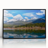 Large abstract wall art depicting the Colorado Springs landscape in muted earth tones, framed in black acrylic.