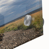 Large abstract wall art featuring a Connecticut scenery in muted earth tones on acrylic glass.