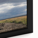 Close-up of textured black wall art featuring a vibrant, colorful Connecticut scenery on a framed canvas.