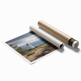 Extra large rolled print of a Connecticut landscape with muted green and brown tones, ideal for classy bathroom wall art.