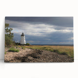 Black and white stretched canvas featuring a serene Connecticut landscape, ideal for kitchen wall art.