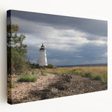 Large art depicting a serene Connecticut landscape on stretched canvas, in soft green and blue tones.