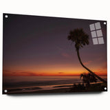 Large abstract wall art on acrylic glass depicting a Daytona scenery in muted blue and green tones.