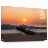 Large abstract wall art of Delaware scenery on acrylic glass, featuring muted earth tones, ideal for dining room decor.