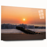 Large abstract wall art featuring fluid blue and green tones on acrylic glass, suitable for bedroom or dining room decor.