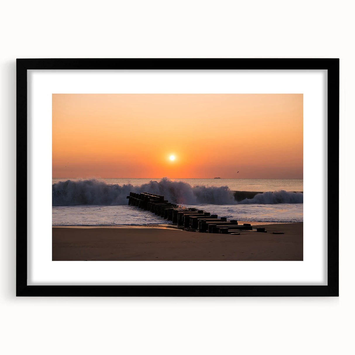 Abstract art print of a colorful Delaware landscape in a black frame, ideal for living room decor.