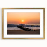 Extra large abstract art print of Delaware scenery in gold frame with mat, featuring textured design and earthy tones.