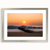Textured abstract art print depicting Delaware scenery in muted earth tones, framed in silver, ideal for bedroom art.