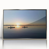 Mid-century modernist art depicting Everglades scenery in muted green and blue tones on a framed acrylic.