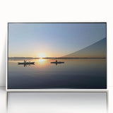 Framed acrylic print of Everglades scenery in art deco style with muted green and blue tones.