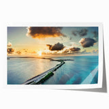 Scenic Florida Keys landscape on a rolled canvas print, featuring vivid blue and green tones, ideal for dining room wall art.