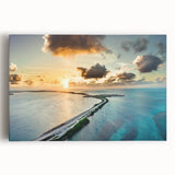 Black and white stretched canvas featuring a panoramic view of the Florida Keys, suitable for kitchen wall art.