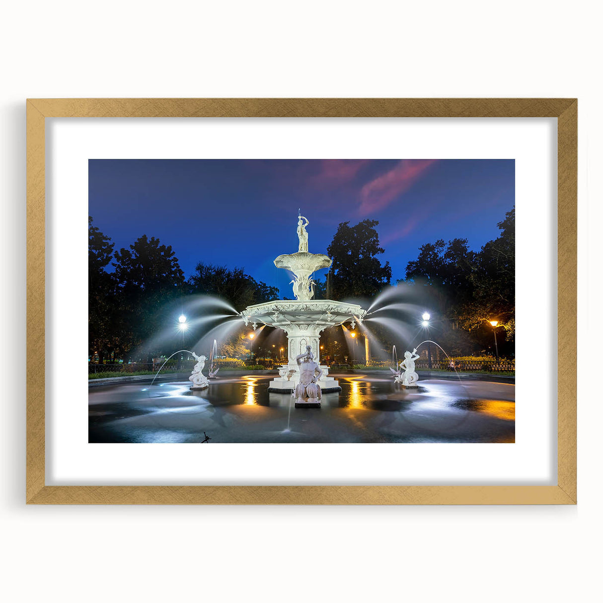 Extra large abstract art print of Savannah scenery in gold frame, with textured design, suited for living room decor.
