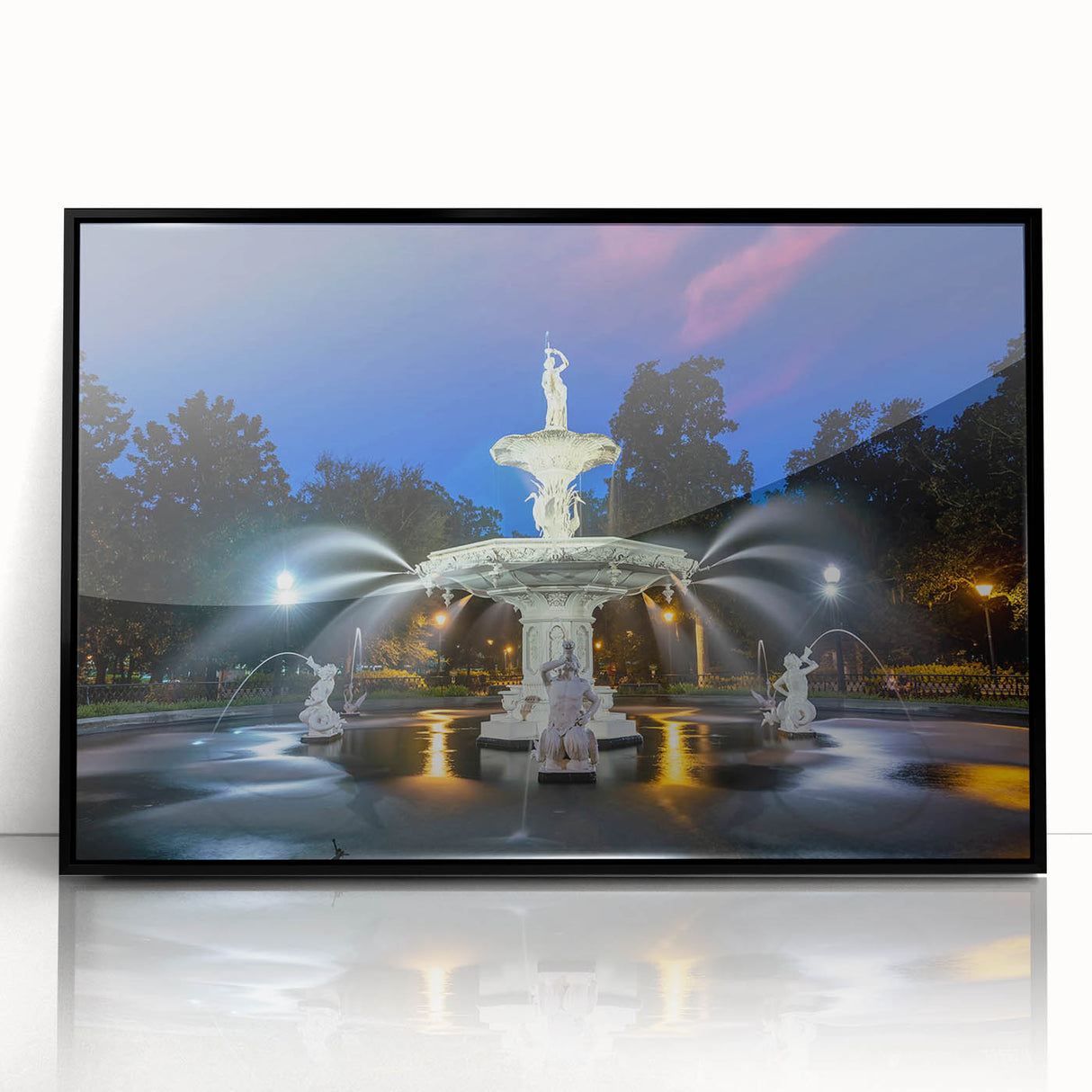 Large abstract wall art depicting Savannah, Georgia, in muted earth tones on a framed acrylic.