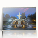 Art deco poster of Savannah, Georgia, with acrylic frame, displaying pastel colors, ideal for modern nursery wall art.