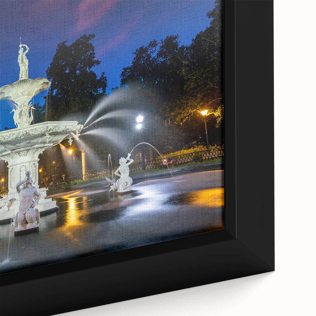 Framed canvas of a black textured Savannah, Georgia, scenery with vibrant colors, ideal for extra large living room wall art.