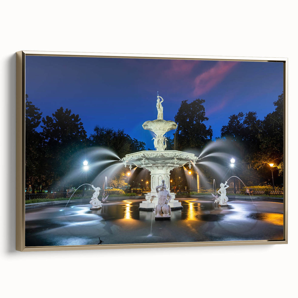 Framed canvas wall art featuring a vintage-style Savannah landscape in muted gold and black tones, ideal for bedroom decor.