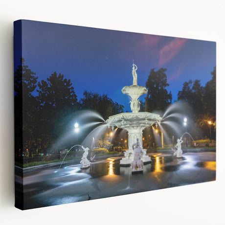 Savannah, Georgia scenery on large stretched canvas in soft sunset colors, suitable for kitchen wall art.