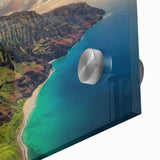 Large abstract wall art of Kauai, Hawaii scenery in mid-century modernist style on acrylic glass.