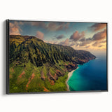 Black and white framed canvas of Kauai landscape, ideal for bedroom wall decor.