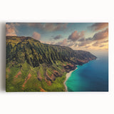 Black and white photographic print of Kauai landscape on stretched canvas, suitable for kitchen wall art.