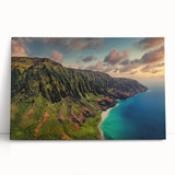 Black and white photograph of Kauai landscape on stretched canvas, ideal for kitchen wall art or bedroom.