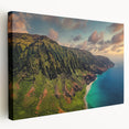 Scenic view of Kauai's lush landscapes on a large stretched canvas, suitable for kitchen wall art.